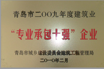 青岛市2009年度建筑行业“专业承包十强”企业