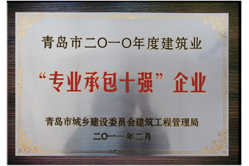 青岛市2010年度建筑业“专业承包十强”企业