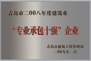 青岛市2008年度建筑业“专业承包十强”企业