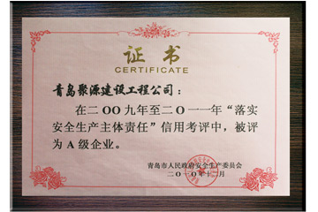 2009—2011年“落实安全生产主体责任”A级企业​